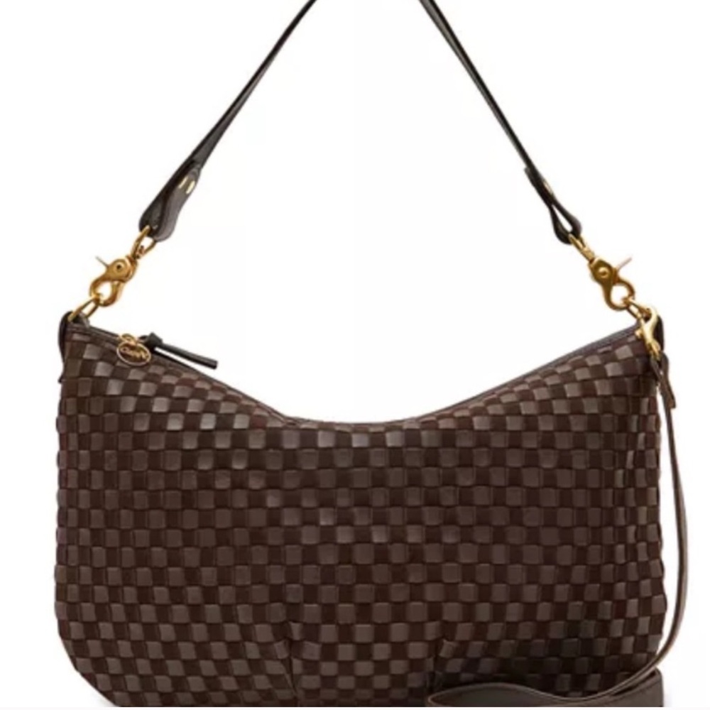 Clare V Black and Brown Woven Moyen messenger